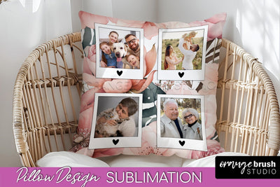 Family Photo Frame Pillow Sublimation - Floral Pillow Cover Sublimation OrangeBrushStudio 
