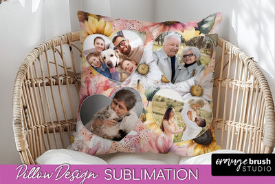 Family Photo Frame Pillow Sublimation - Floral Pillow Cover Sublimation OrangeBrushStudio 