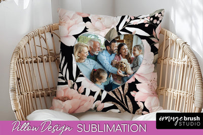 Family Photo Frame Pillow Sublimation - Floral Pillow Cover Sublimation OrangeBrushStudio 