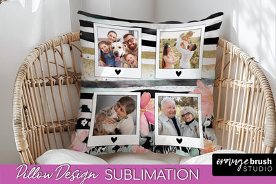 Family Photo Frame Pillow Sublimation - Floral Pillow Cover Sublimation OrangeBrushStudio 