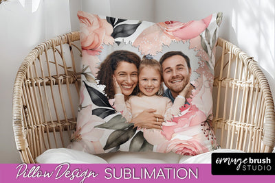 Family Photo Frame Pillow Sublimation - Floral Pillow Cover Sublimation OrangeBrushStudio 
