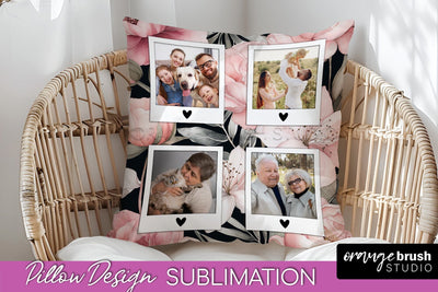 Family Photo Frame Pillow Sublimation - Floral Pillow Cover Sublimation OrangeBrushStudio 