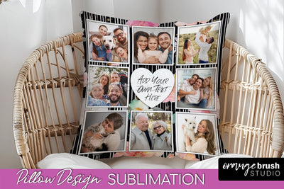 Family Photo Frame Pillow Sublimation - Floral Pillow Cover Sublimation OrangeBrushStudio 