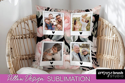 Family Photo Frame Pillow Sublimation - Floral Pillow Cover Sublimation OrangeBrushStudio 