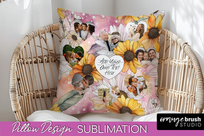 Family Photo Frame Pillow Sublimation - Floral Pillow Cover Sublimation OrangeBrushStudio 