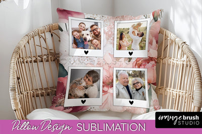 Family Photo Frame Pillow Sublimation - Floral Pillow Cover Sublimation OrangeBrushStudio 