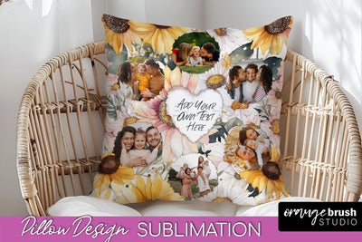 Family Photo Frame Pillow Sublimation - Floral Pillow Cover Sublimation OrangeBrushStudio 
