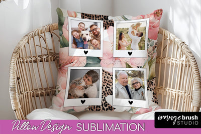 Family Photo Frame Pillow Sublimation - Floral Pillow Cover Sublimation OrangeBrushStudio 