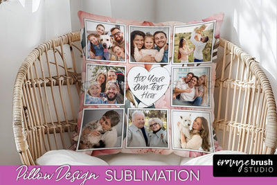 Family Photo Frame Pillow Sublimation - Floral Pillow Cover Sublimation OrangeBrushStudio 