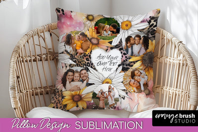 Family Photo Frame Pillow Sublimation - Floral Pillow Cover Sublimation OrangeBrushStudio 