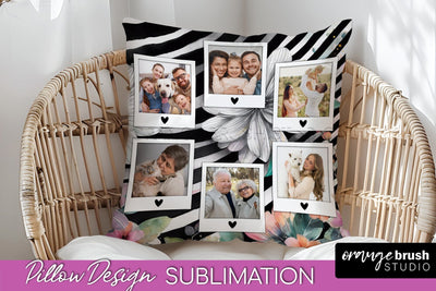 Family Photo Frame Pillow Sublimation - Floral Pillow Cover Sublimation OrangeBrushStudio 