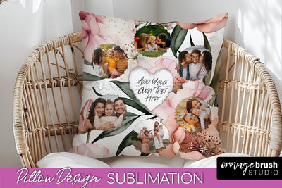 Family Photo Frame Pillow Sublimation - Floral Pillow Cover Sublimation OrangeBrushStudio 
