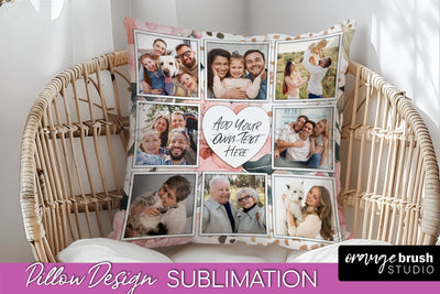 Family Photo Frame Pillow Sublimation - Floral Pillow Cover Sublimation OrangeBrushStudio 