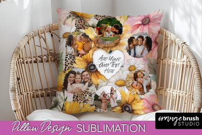 Family Photo Frame Pillow Sublimation - Floral Pillow Cover Sublimation OrangeBrushStudio 