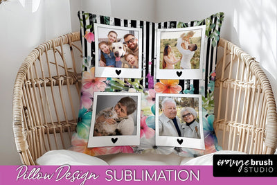 Family Photo Frame Pillow Sublimation - Floral Pillow Cover Sublimation OrangeBrushStudio 