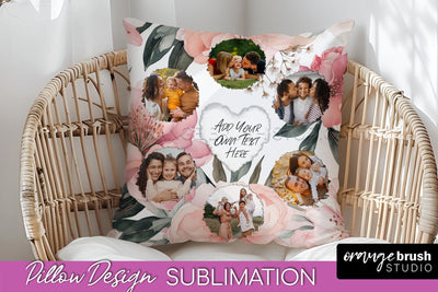 Family Photo Frame Pillow Sublimation - Floral Pillow Cover Sublimation OrangeBrushStudio 