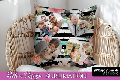 Family Photo Frame Pillow Sublimation - Floral Pillow Cover Sublimation OrangeBrushStudio 
