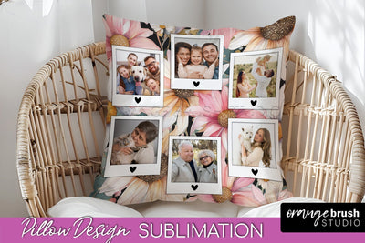 Family Photo Frame Pillow Sublimation - Floral Pillow Cover Sublimation OrangeBrushStudio 