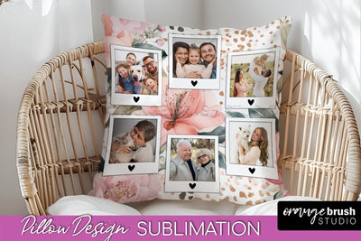 Family Photo Frame Pillow Sublimation - Floral Pillow Cover Sublimation OrangeBrushStudio 