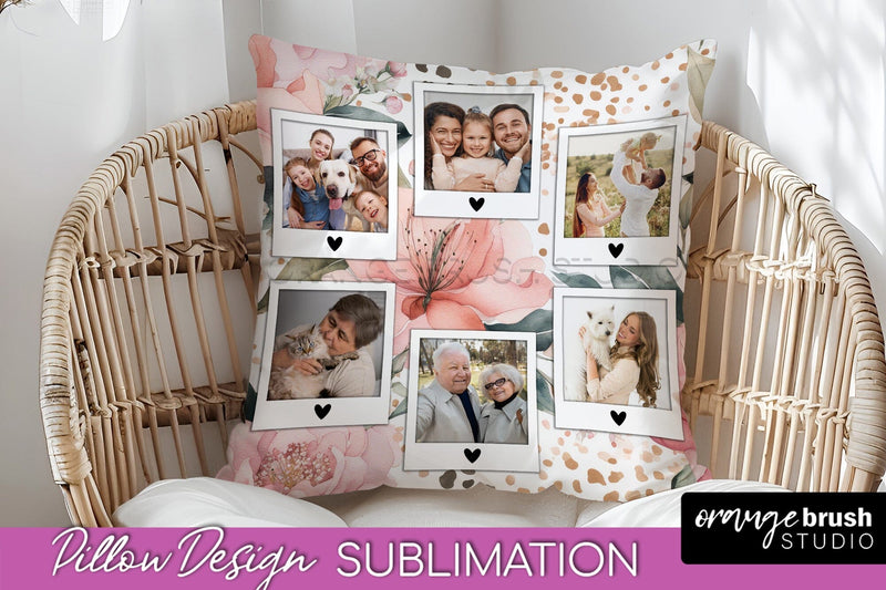 Family Photo Frame Pillow Sublimation - Floral Pillow Cover Sublimation OrangeBrushStudio 