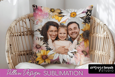 Family Photo Frame Pillow Sublimation - Floral Pillow Cover Sublimation OrangeBrushStudio 