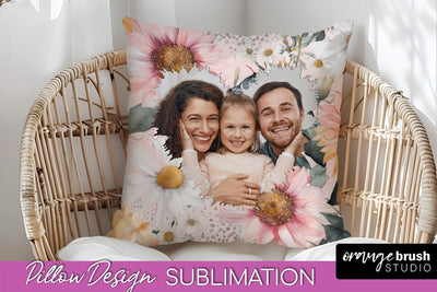 Family Photo Frame Pillow Sublimation - Floral Pillow Cover Sublimation OrangeBrushStudio 