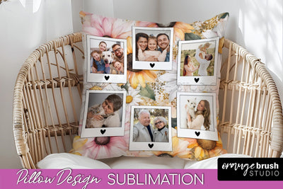 Family Photo Frame Pillow Sublimation - Floral Pillow Cover Sublimation OrangeBrushStudio 