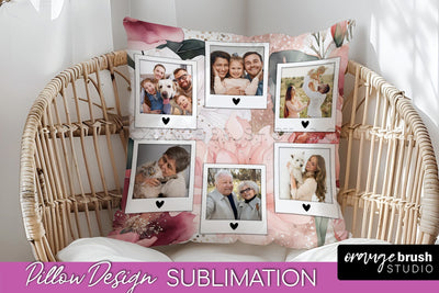 Family Photo Frame Pillow Sublimation - Floral Pillow Cover Sublimation OrangeBrushStudio 