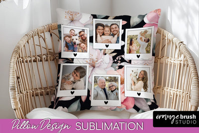 Family Photo Frame Pillow Sublimation - Floral Pillow Cover Sublimation OrangeBrushStudio 