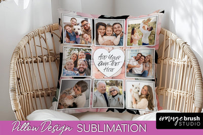 Family Photo Frame Pillow Sublimation - Floral Pillow Cover Sublimation OrangeBrushStudio 