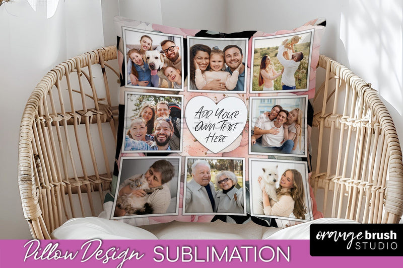 Family Photo Frame Pillow Sublimation - Floral Pillow Cover Sublimation OrangeBrushStudio 