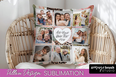 Family Photo Frame Pillow Sublimation - Floral Pillow Cover Sublimation OrangeBrushStudio 