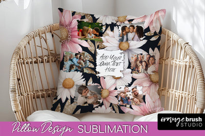 Family Photo Frame Pillow Sublimation - Floral Pillow Cover Sublimation OrangeBrushStudio 