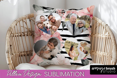 Family Photo Frame Pillow Sublimation - Floral Pillow Cover Sublimation OrangeBrushStudio 