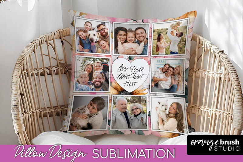 Family Photo Frame Pillow Sublimation - Floral Pillow Cover Sublimation OrangeBrushStudio 