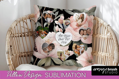 Family Photo Frame Pillow Sublimation - Floral Pillow Cover Sublimation OrangeBrushStudio 