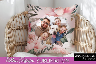 Family Photo Frame Pillow Sublimation - Floral Pillow Cover Sublimation OrangeBrushStudio 