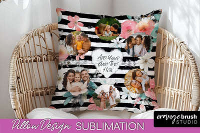 Family Photo Frame Pillow Sublimation - Floral Pillow Cover Sublimation OrangeBrushStudio 