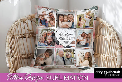 Family Photo Frame Pillow Sublimation - Floral Pillow Cover Sublimation OrangeBrushStudio 