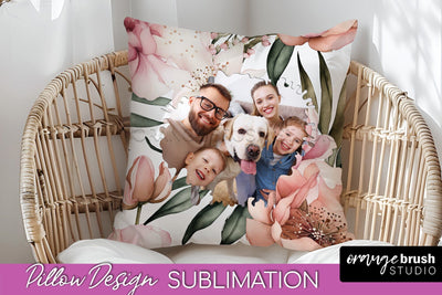 Family Photo Frame Pillow Sublimation - Floral Pillow Cover Sublimation OrangeBrushStudio 