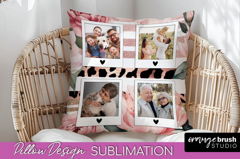 Family Photo Frame Pillow Sublimation - Floral Pillow Cover Sublimation OrangeBrushStudio 