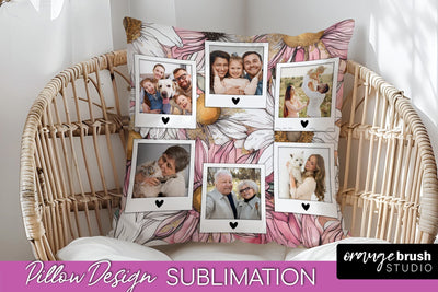 Family Photo Frame Pillow Sublimation - Floral Pillow Cover Sublimation OrangeBrushStudio 
