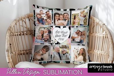 Family Photo Frame Pillow Sublimation - Floral Pillow Cover Sublimation OrangeBrushStudio 