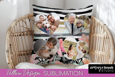 Family Photo Frame Pillow Sublimation - Floral Pillow Cover Sublimation OrangeBrushStudio 