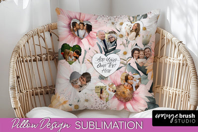 Family Photo Frame Pillow Sublimation - Floral Pillow Cover Sublimation OrangeBrushStudio 