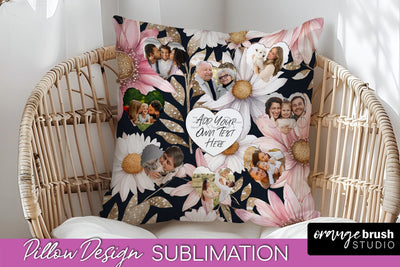 Family Photo Frame Pillow Sublimation - Floral Pillow Cover Sublimation OrangeBrushStudio 