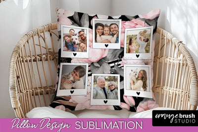 Family Photo Frame Pillow Sublimation - Floral Pillow Cover Sublimation OrangeBrushStudio 