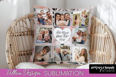 Family Photo Frame Pillow Sublimation - Floral Pillow Cover Sublimation OrangeBrushStudio 