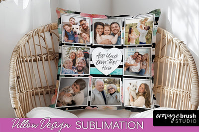 Family Photo Frame Pillow Sublimation - Floral Pillow Cover Sublimation OrangeBrushStudio 
