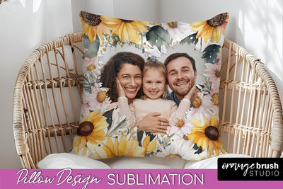 Family Photo Frame Pillow Sublimation - Floral Pillow Cover Sublimation OrangeBrushStudio 